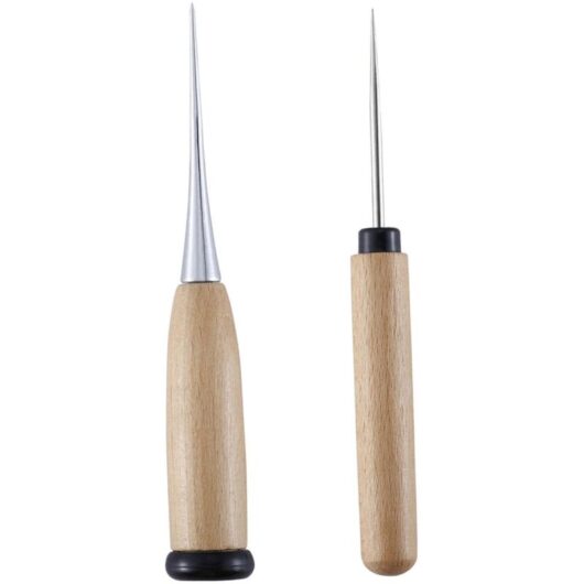 2 Pack Wooden Handle Sewing Awl Punch Punch Kit Sewing, Solid Awl Tool for DIY Crafts