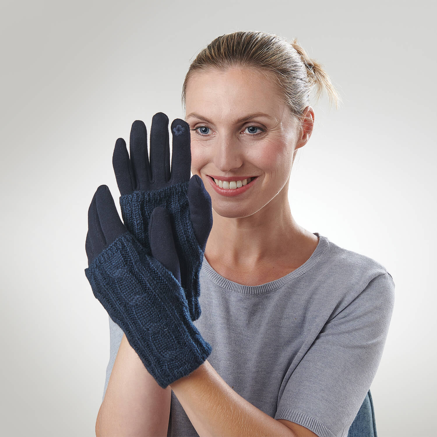 3-in-1 Navy Wrist Warmer Gloves