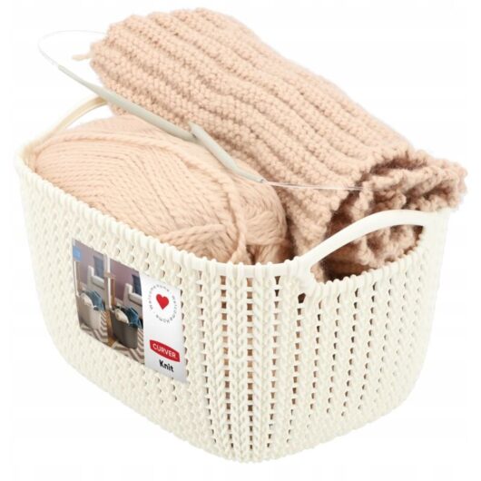 8L Curver Knit rectangular basket, cream