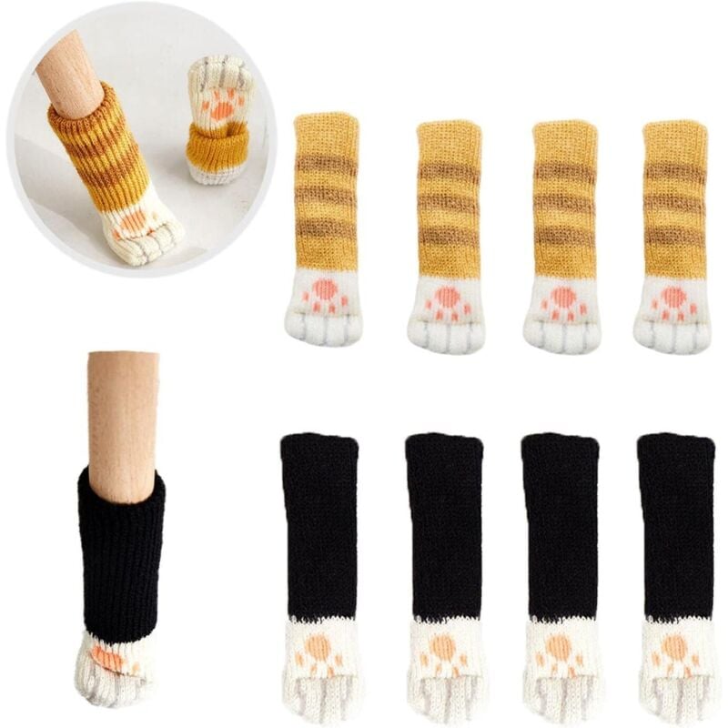 8pcs Furniture Leg Cover Socks Cute Cat Leg Design High Elasticity Non-Slip Floor Protection Mat