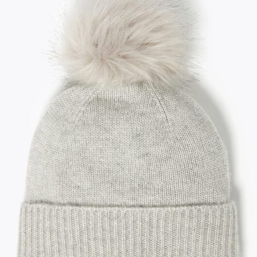 Autograph Pure Cashmere Pom Pom Beanie Hat Grey