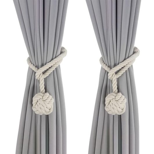 Beige Curtain Tiebacks, 2 Pieces, Hand-Knitted Curtain Tiebacks, Rope Curtain Tiebacks, Curtain Loop Decoration for Bedroom and Office