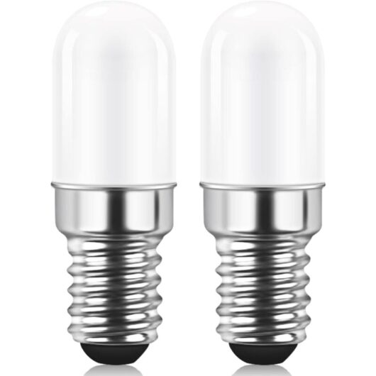 E14 LED Bulb for Refrigerator, 2W Equivalent to 15W, Warm White 3000K, Fridge Bulb, Salt Lamp, Sewing Machine Bulb, Non-Dimmable, Pack of 2