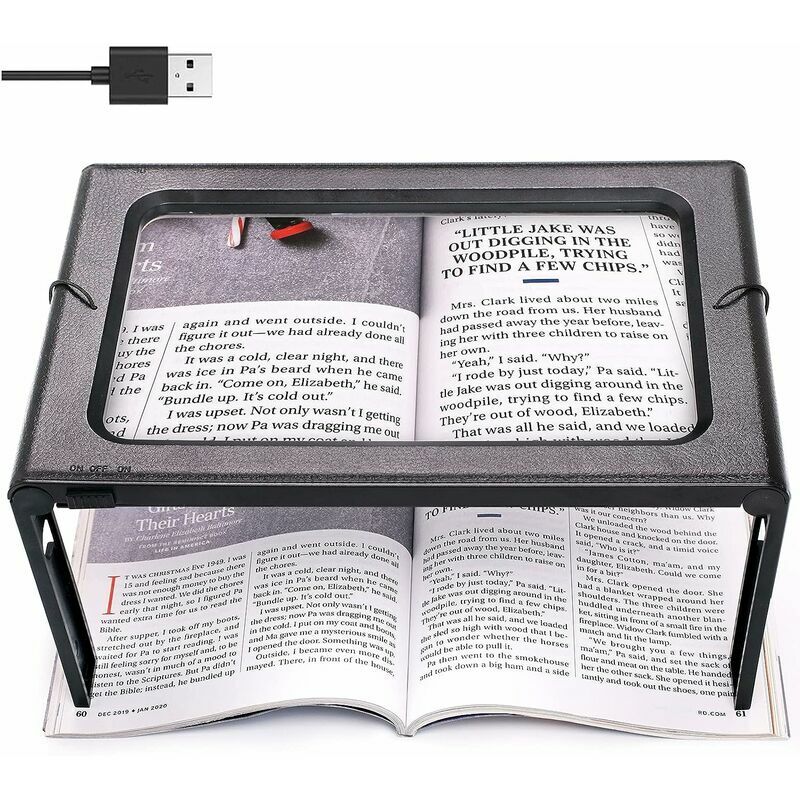 Full Page Reading Magnifier Hands Free Rectangular Standing Magnifier with 6 led Lamp 3X Magnification Lens for Reading for Books, Jewelry, Elderly,