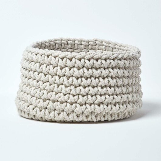 HOMESCAPES Natural Cotton Knitted Round Storage Basket, 37 x 21 cm