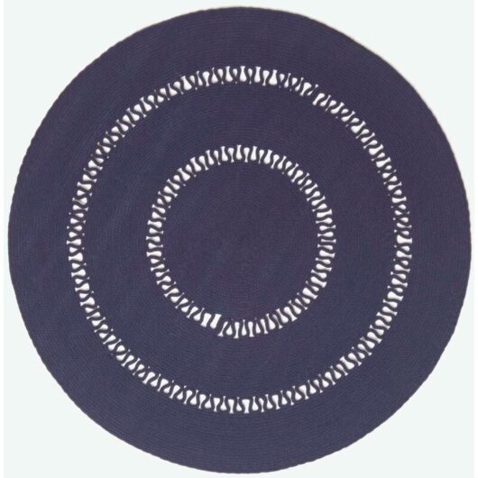 HOMESCAPES Navy Crochet Braided Rug 120cm Round