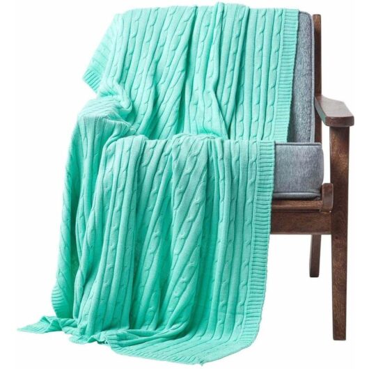 Homescapes - Cotton Cable Knit Pastel Green Throw, 150 x 200 cm