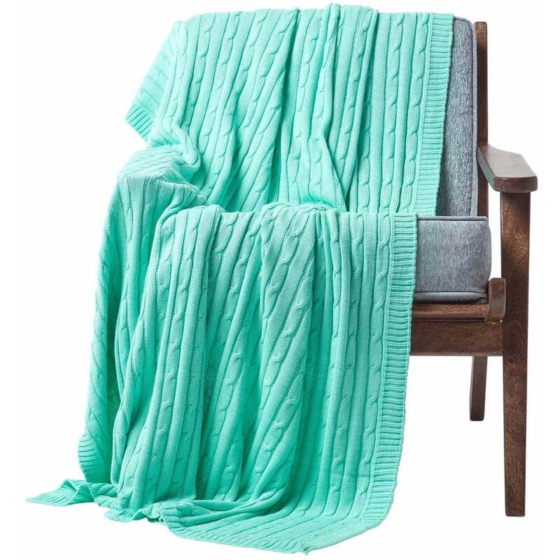 Homescapes - Cotton Cable Knit Pastel Green Throw, 150 x 200 cm