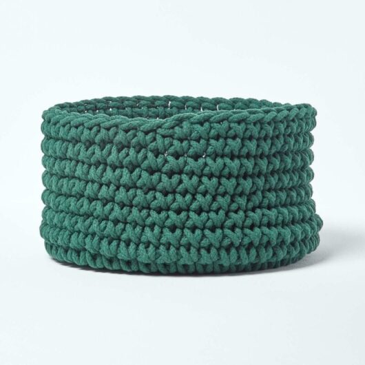 Homescapes - Forest Green Cotton Knitted Round Storage Basket, 37 x 21cm