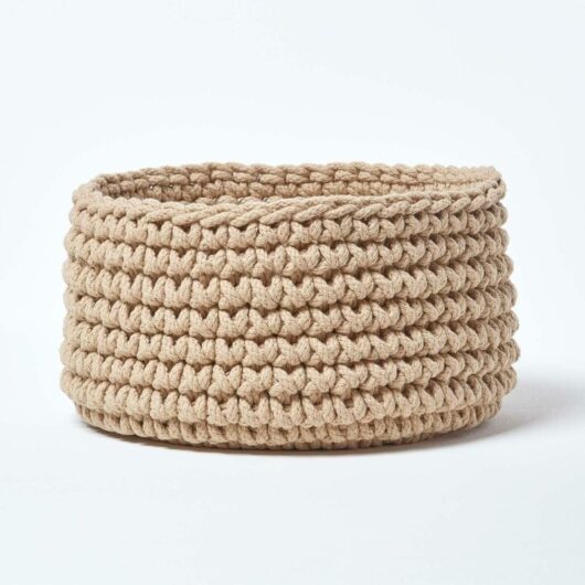 Homescapes - Linen Cotton Knitted Round Storage Basket, 37 x 21 cm