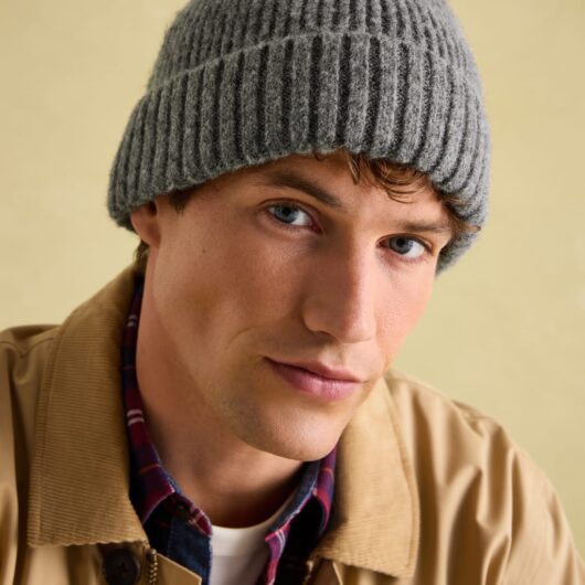 Joules Knitted Beanie Hat Grey