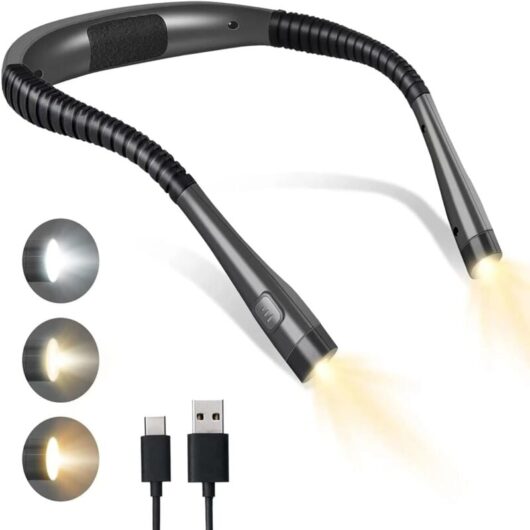 Led Neck Reading Light, Ideal for Reading Anywhere, 3 Colors, 6 Brightness Levels, Bendable Arms, Rechargeable