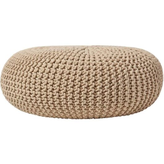 Linen Large Round Cotton Knitted Pouffe Footstool - Homescapes