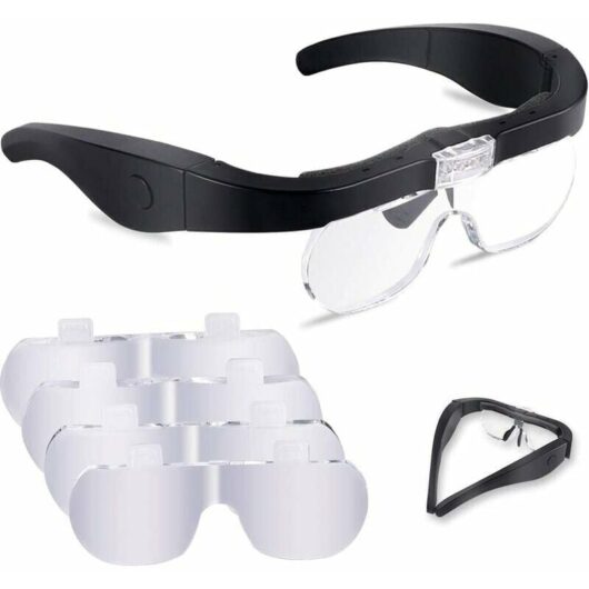 Linghhang - Magnifying Glass with 2 LEDs and 4 Removable Lenses for Reading, Jewelry, Sewing and diy