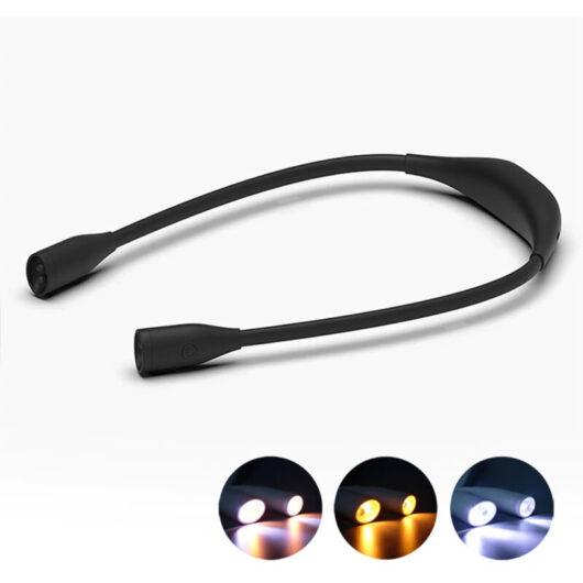 Linghhang - Neck Reading Light, Rechargeable led Hanging Reading Lamp, Flexible and Dimmable, Dual Head, Black