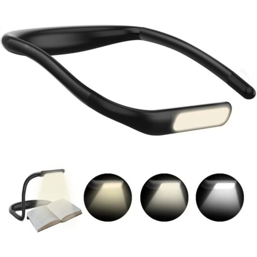 Linghhang - Rechargeable Neck Reading Light, 1800mAh Foldable led Desk Lamp, Stepless Dimming & 3 Color Modes, 270° Rotation Adjustment, Ideal for