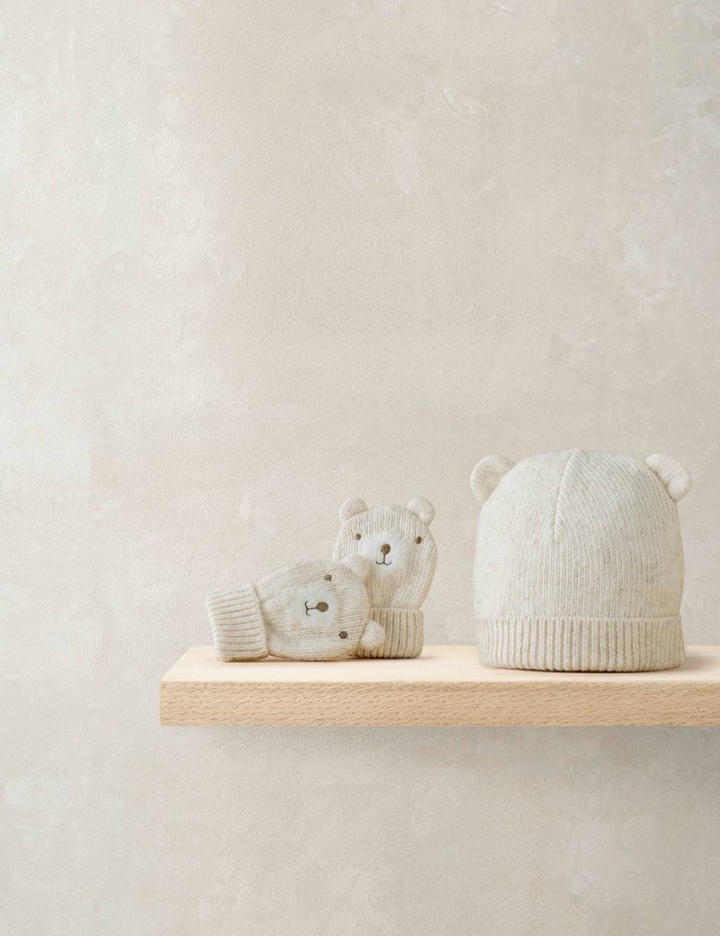 Mamas & Papas Kids' Bear Hat and Mitten Set (0-6 Mths) Oatmeal