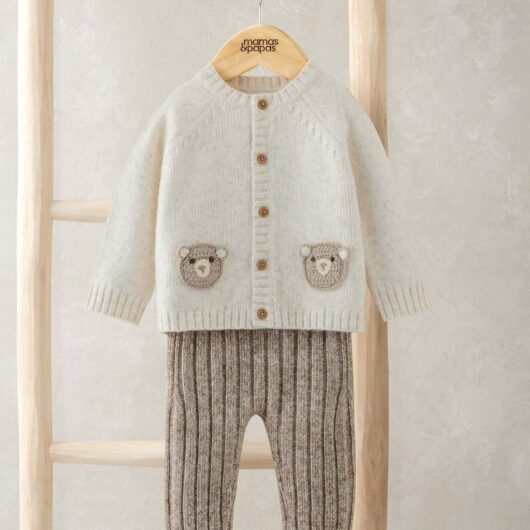Mamas & Papas Pure Cotton Knitted Cardigan & Leggings Set (0-12 Mths) Brown