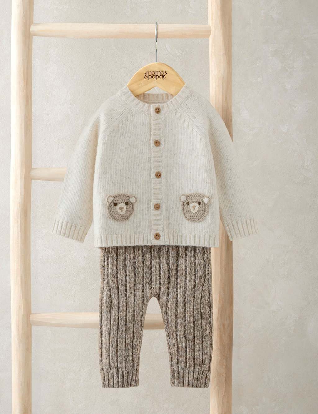 Mamas & Papas Pure Cotton Knitted Cardigan & Leggings Set (0-12 Mths) Brown