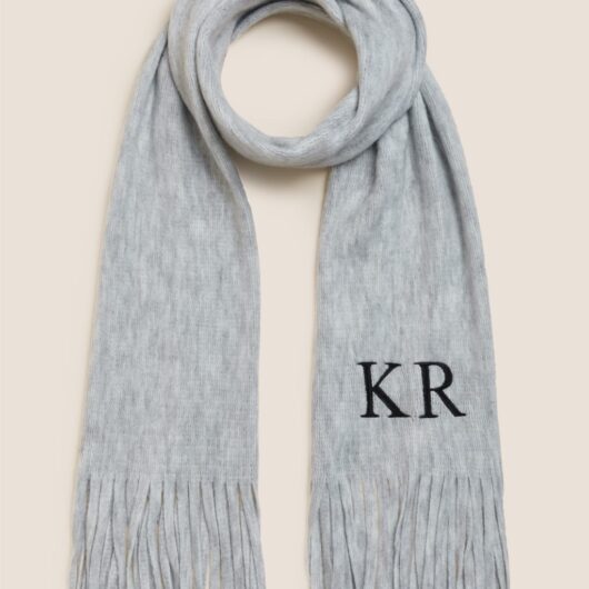 M&S Personalised Women's Knitted Tassel Scarf Grey
