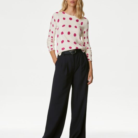 M&S Supersoft Spot Print Crew Neck Jumper Pink Mix