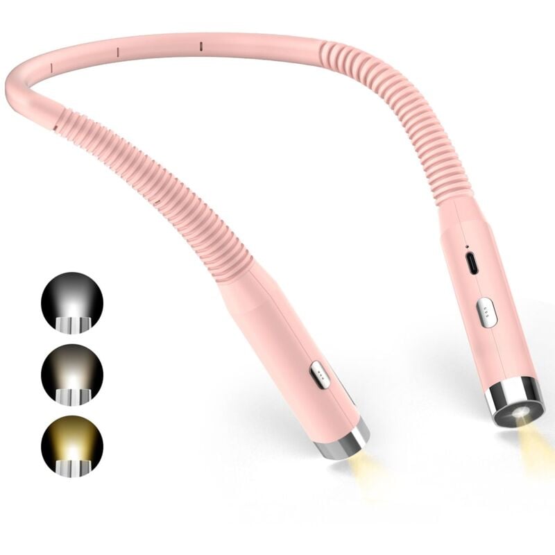 Neck Reading Light, Rechargeable Bedside Reading Lamp, USB LED Reading Light for Traveling, Camping(Pink)