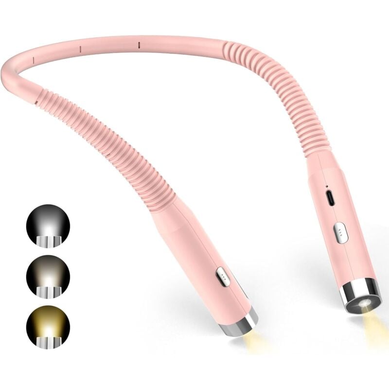 Neck Reading Light, Rechargeable Reading Light in Bed, 3 Colours and 3 Adjustable Brightness Levels, 360° Foldable, usb led Reading Light for