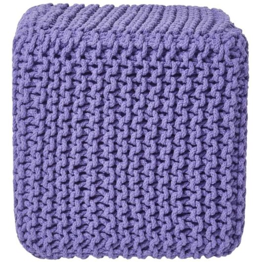 Purple Cube Cotton Knitted Pouffe Footstool - Homescapes
