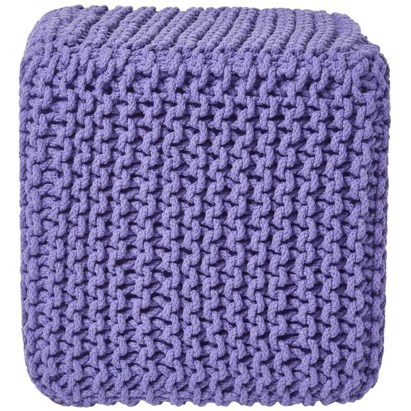 Purple Cube Cotton Knitted Pouffe Footstool - Homescapes