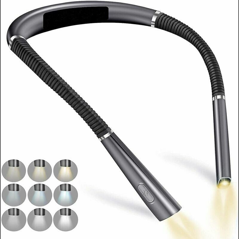 Rechargeable Neck Reading Light, Bed Reading Lamp, 3 Colors, 9 Brightness Levels, Bendable Arms, Long Battery Life, Perfect for Reading, Knitting,