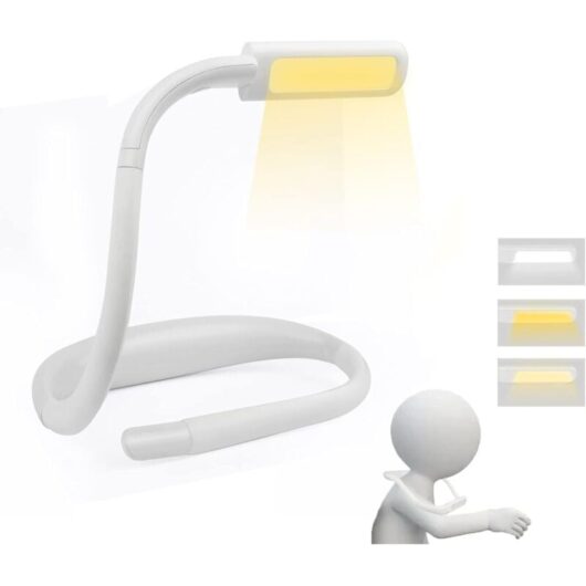 Rechargeable Neck Reading Light, LED Reading Lamp, Bedtime Reading Light, Adjustable Brightness, 3 Colors, Flexible Arm, for Knitting, Repairing,