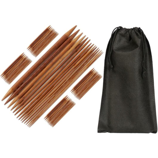 Relaxdays Bamboo Knitting Needle Set, 75-Piece, Double Pointed, Beginners,15 Sizes from 2 to 10 mm, with Bag, Natural