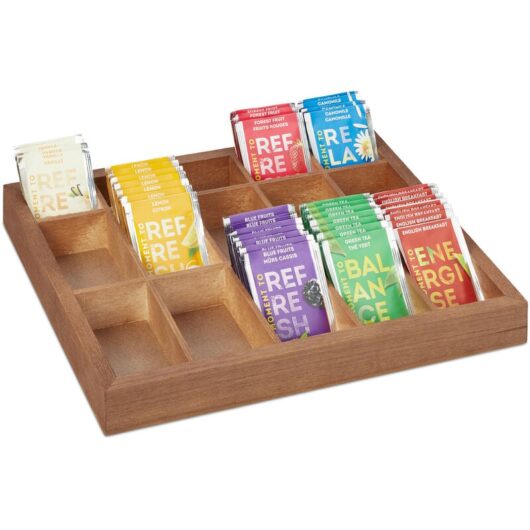 Relaxdays Wooden Organiser Box, 15 Compartments, 3.5 x 32 x 26 cm, Storage for Tea, Beads & Sewing Accessories, Natural