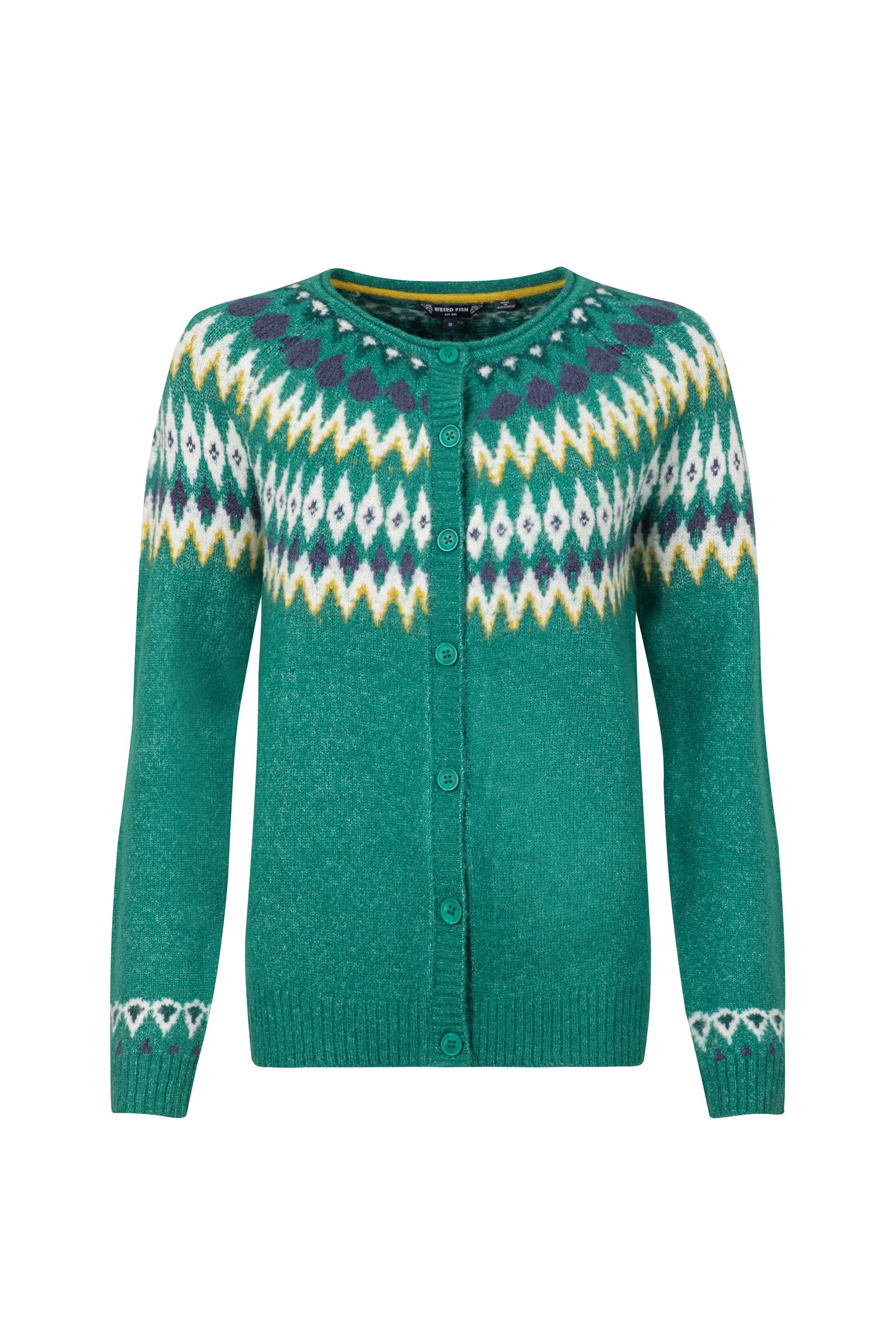 Weird Fish Hatty Fair Isle Cardigan Green Ivy Size 12