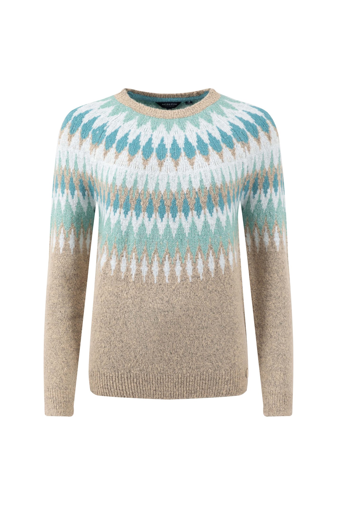 Weird Fish Kelli Fair Isle Sparkle Knitted Jumper Chalk Size 10
