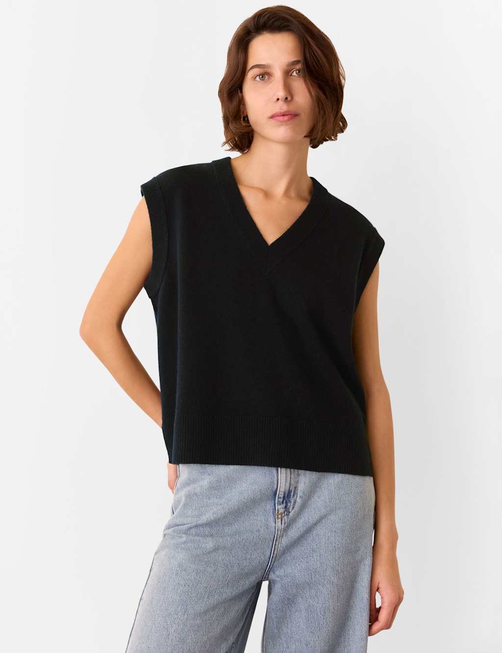 Whistles Pure Wool V-Neck Knitted Vest Black