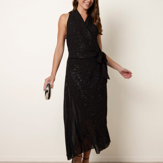 Wrap Knit Halter Shape Dress - S / BLACK