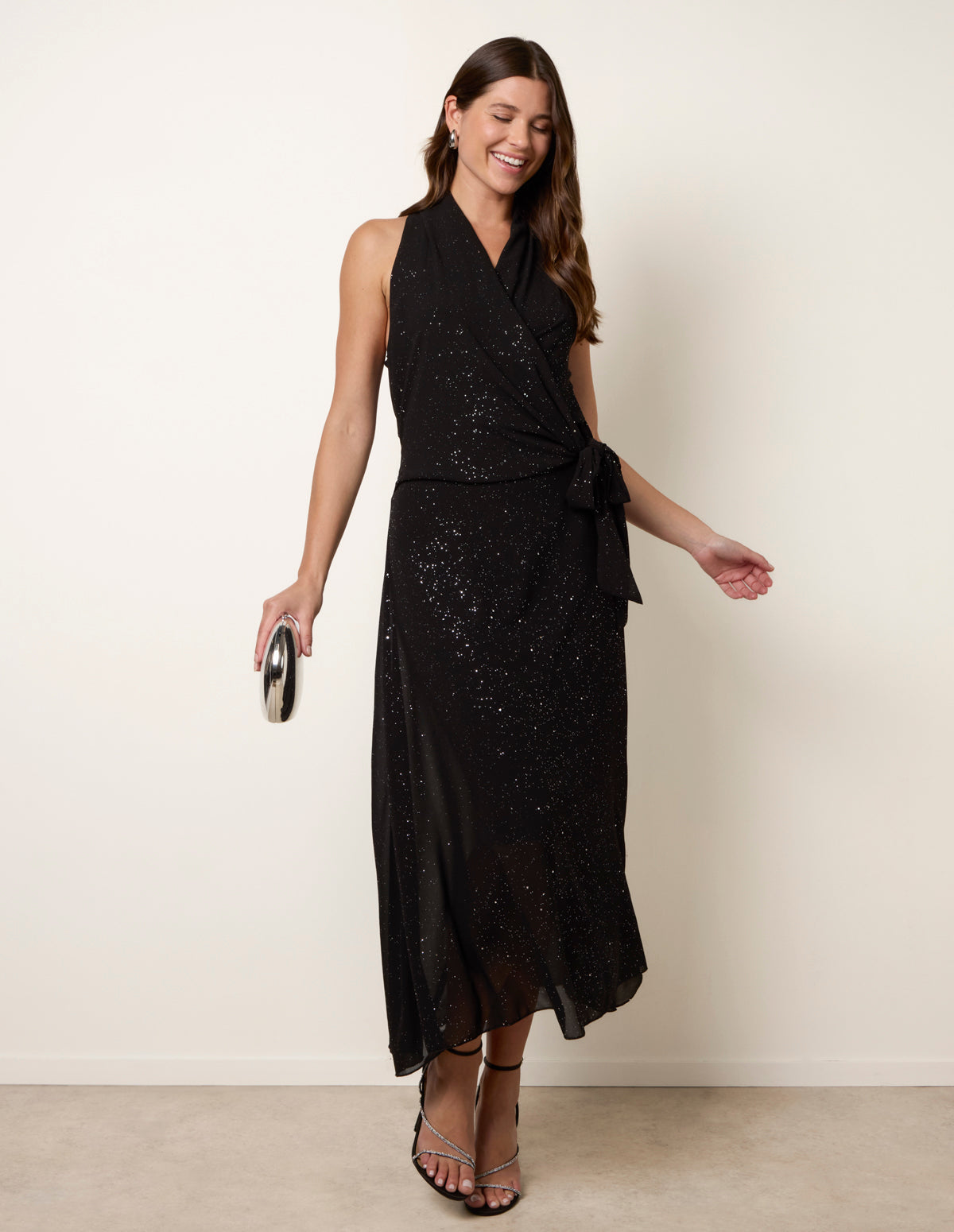 Wrap Knit Halter Shape Dress - S / BLACK