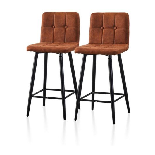 2 X Bar Stools, Faux Leather High Back Kitchen Counter Chairs, Brown