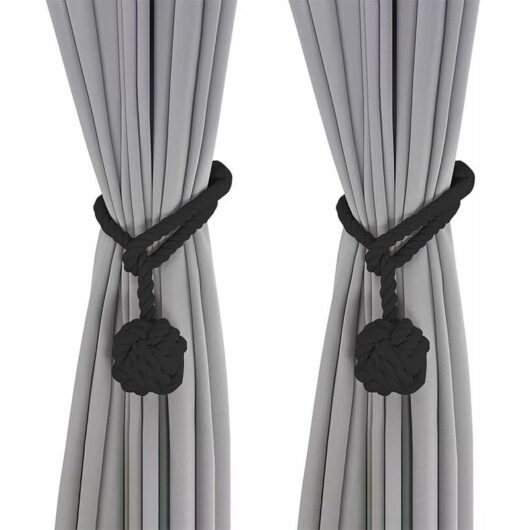 Black Curtain Tiebacks, 2 Pieces, Hand-Knitted Rope Curtain Tiebacks, Curtain Tiebacks with Loops for Bedroom and Office Decor