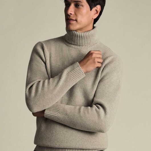 Charles Tyrwhitt Pure Merino Wool Roll Neck jumper Oatmeal