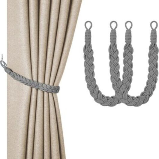 Curtain ties, 2 gray hand-woven curtain ties, knitted curtain cord strips, knitted curtain accessories for indoor and outdoor decoration