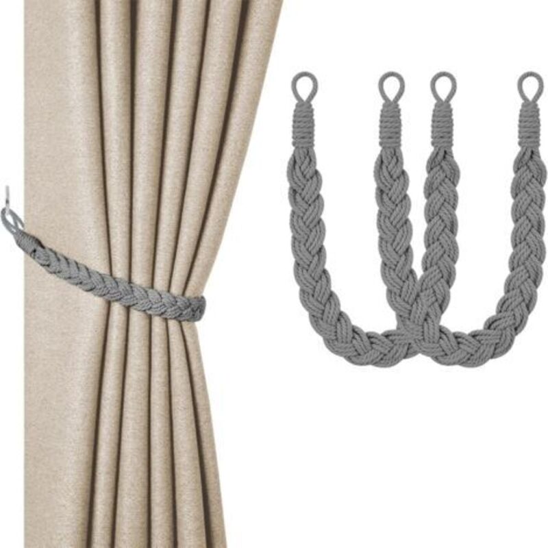 Curtain ties, 2 gray hand-woven curtain ties, knitted curtain cord strips, knitted curtain accessories for indoor and outdoor decoration