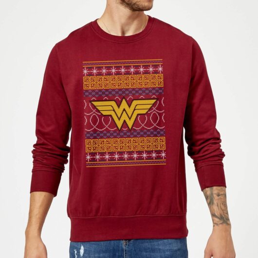 DC Wonder Woman Knit Christmas Jumper - Burgundy - S