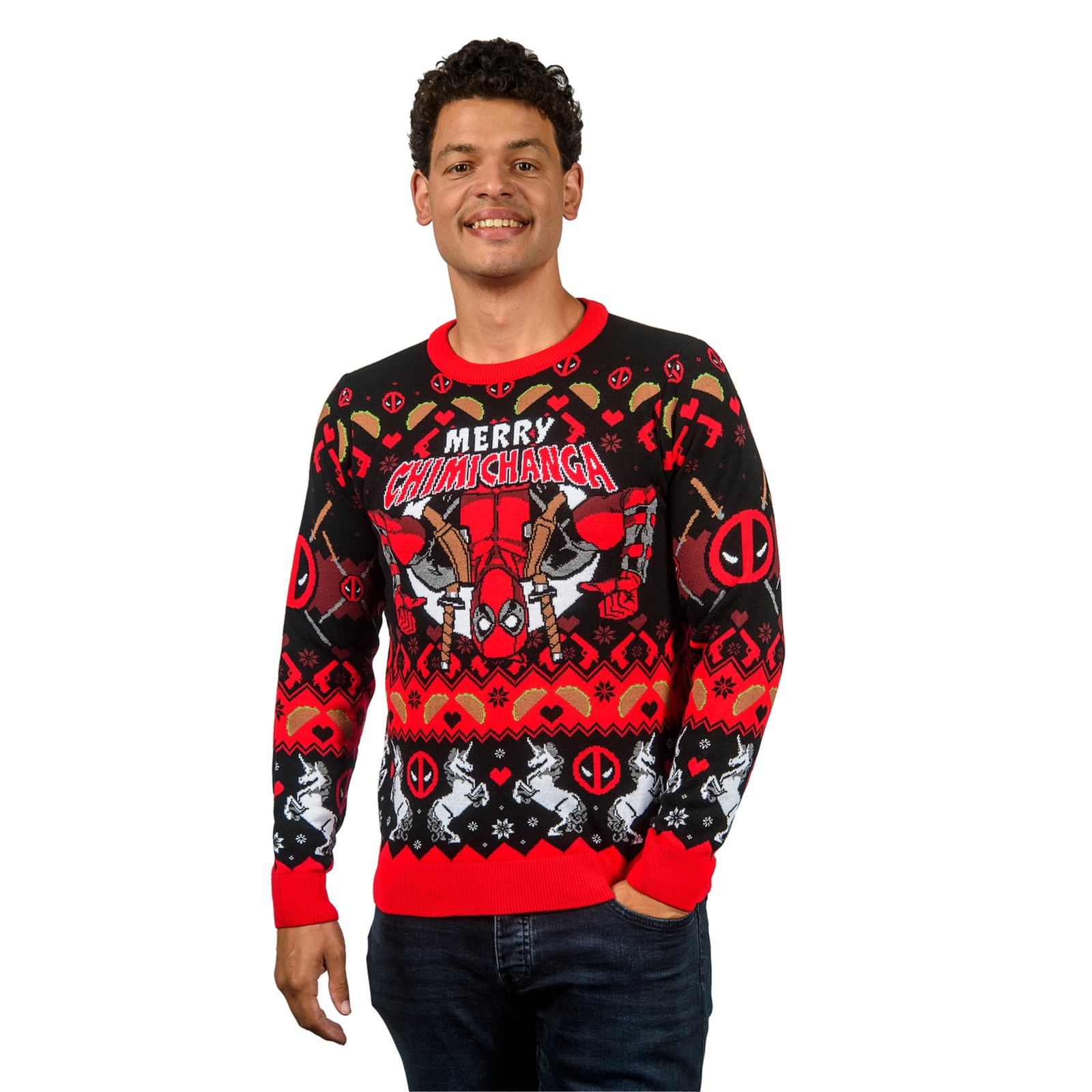 Deadpool Merry Chimichanga Knitted Christmas Jumper - XL