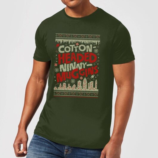Elf Cotton-Headed-Ninny-Muggins Knit Men's Christmas T-Shirt - Forest Green - S