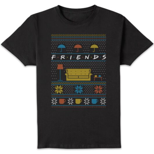 Friends Sofa Knit Men's Christmas T-Shirt - Black - S
