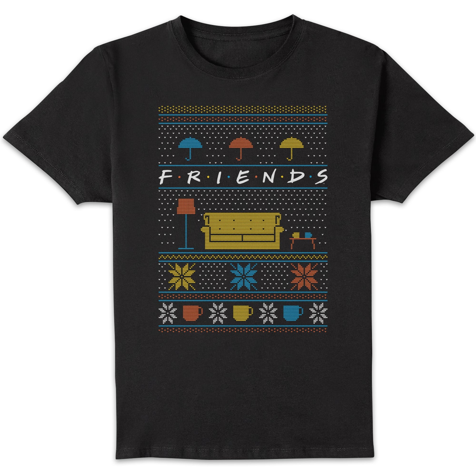 Friends Sofa Knit Men's Christmas T-Shirt - Black - S