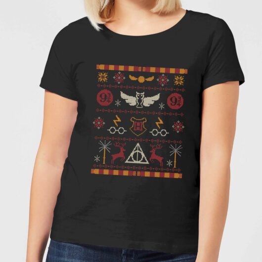 Harry Potter Knit Women's Christmas T-Shirt - Black - S