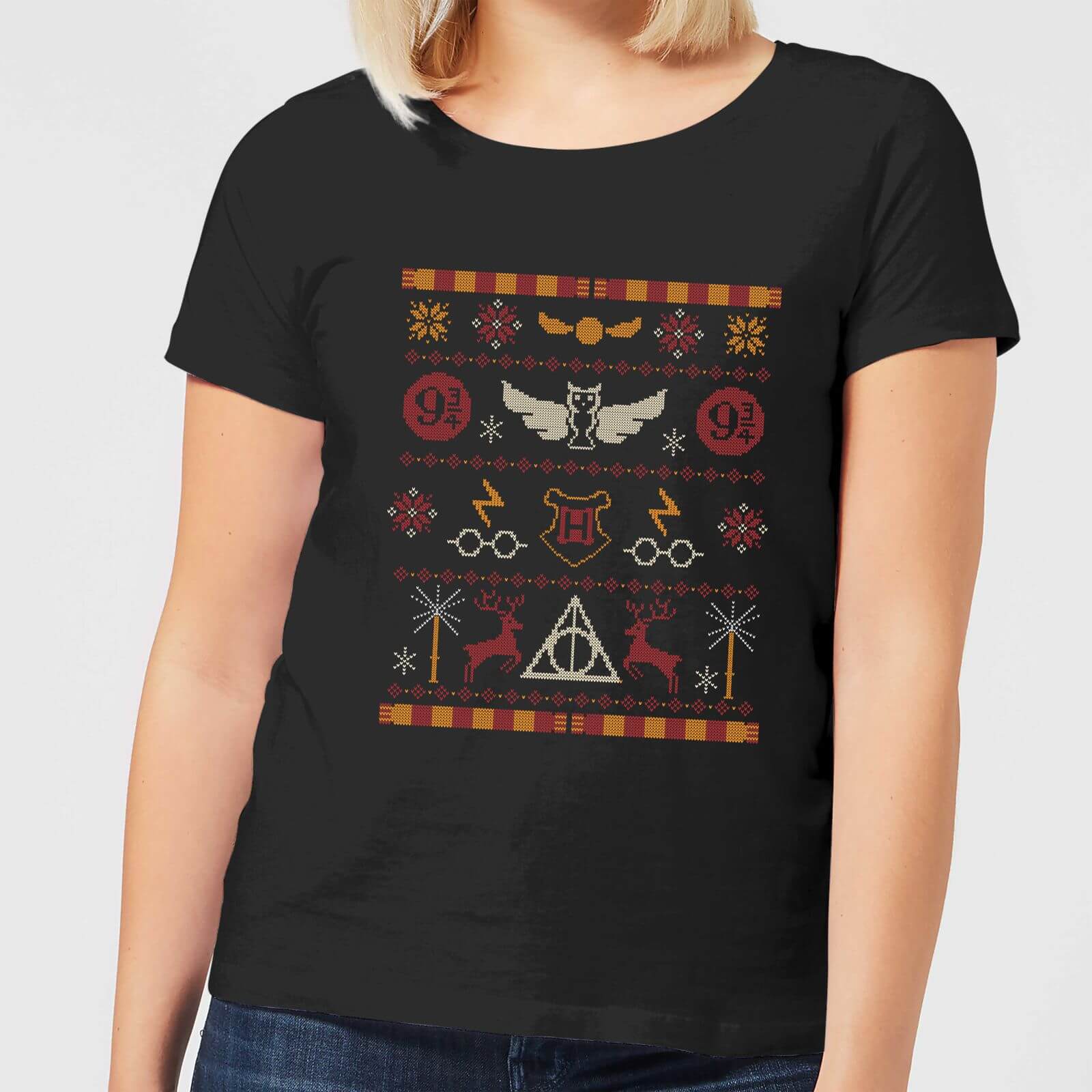 Harry Potter Knit Women's Christmas T-Shirt - Black - S
